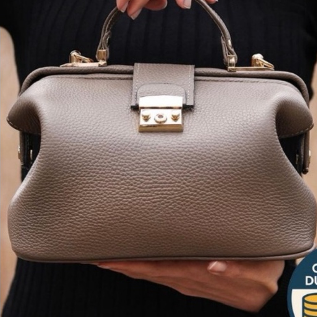 Taupe Authentic Leather Handbag  Made In Ukraine